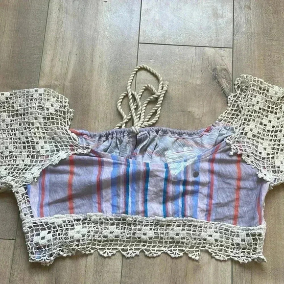 NEW Free People Aruba Crochet Multicolor Striped Crop Top Sz S Style #OB1522759 - Picture 6 of 7